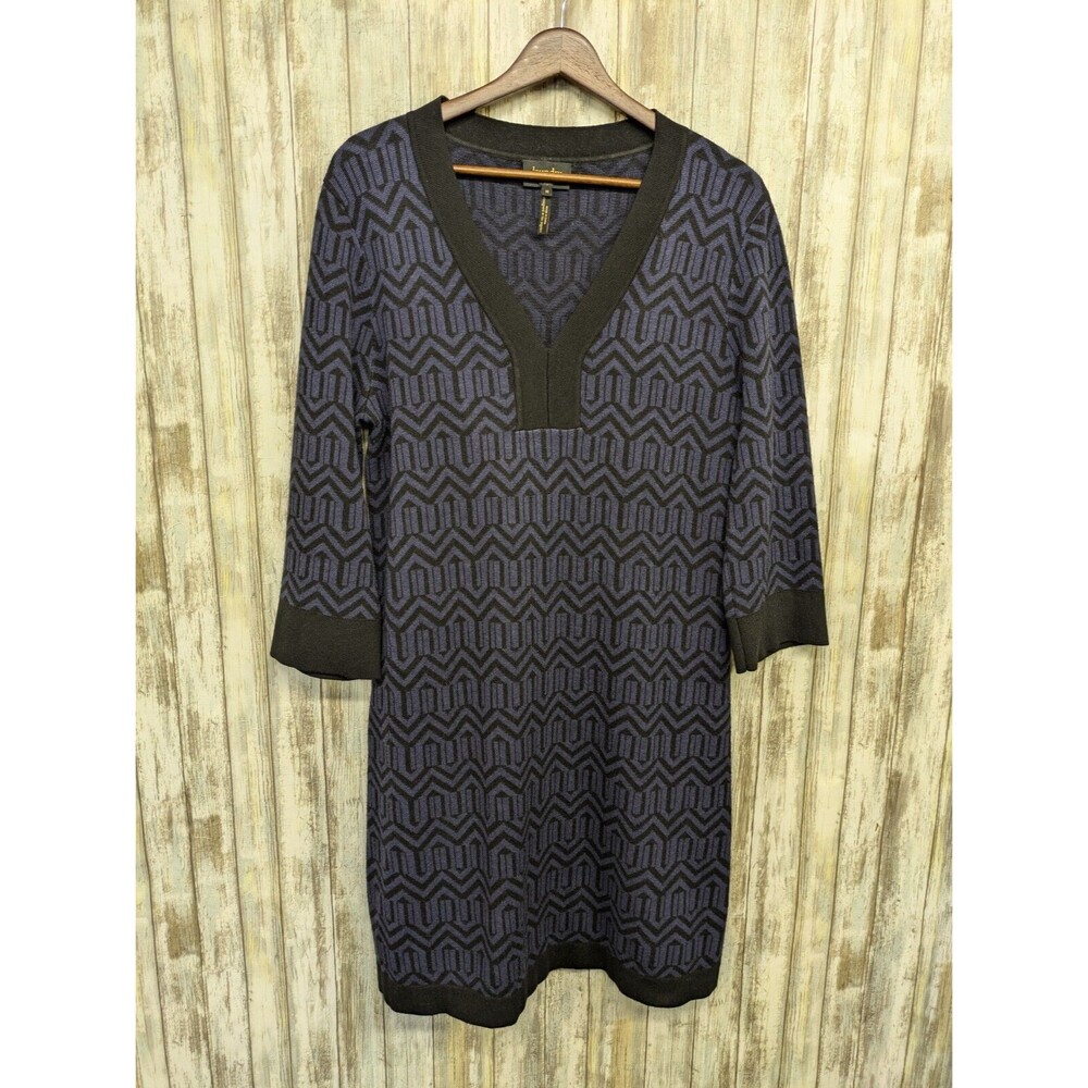 Laundry by Shelli Segal Sweater Dress Wool Blend 3/4 Sleeve V-Neck Purple Medium